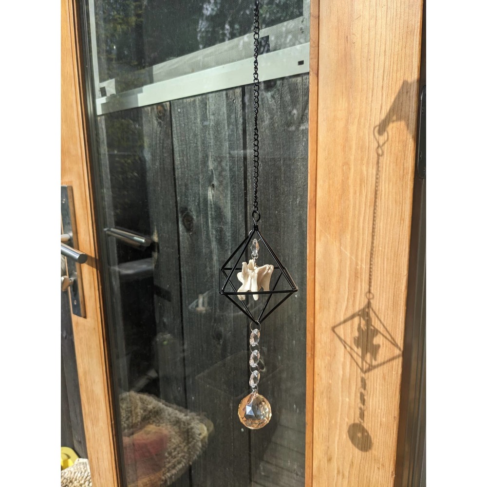 Hanging suncatcher with geometric bone art #1
